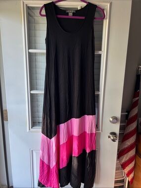 Kate & Mallory Black Maxi Dress with Pink Colorblock Panels